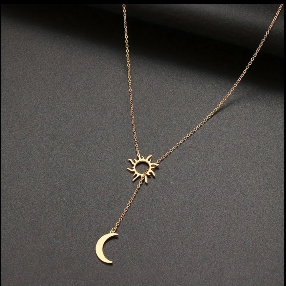 18K Gold Plated Stainless Steel Sun Totem & Moon Pendant Necklace